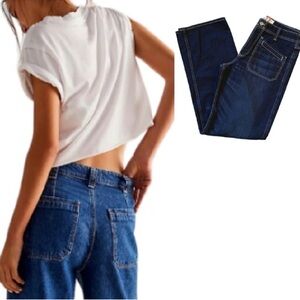 NEW! WE THE FREE Free PeopleWash High Rise Wide Leg Patch Pocket Denim Jeans.